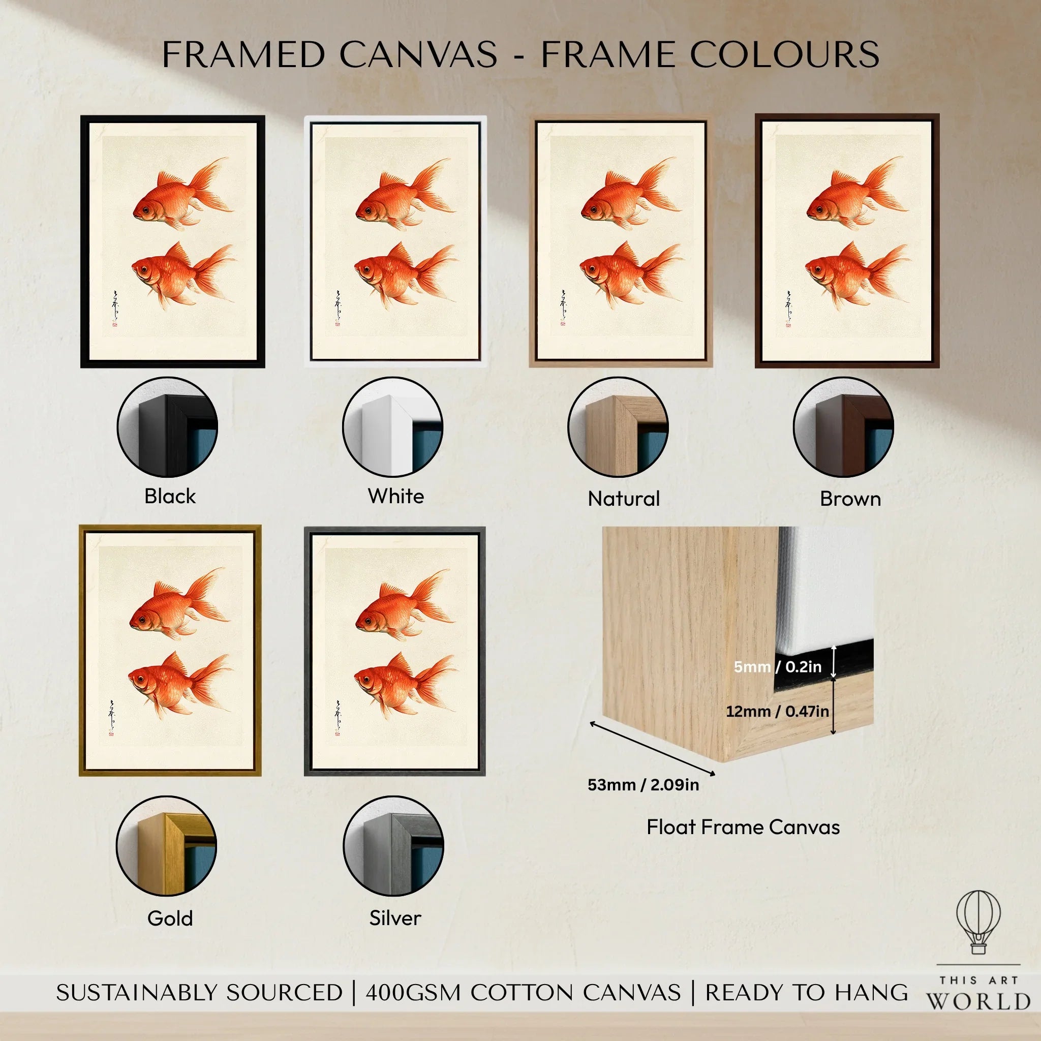 Japanese Goldfish Wall Art – Ukiyo-e Inspired Art Print — framed canvas float frame colour options