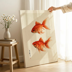 Japanese Goldfish Wall Art – Ukiyo-e Inspired Art Print — canvas print mirror edge hand holding room setting