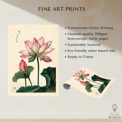 Japanese Lotus Flower Art Print – Vintage Botanical Wall Art — fine art print unframed quality details