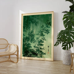 Japanese Bamboo Leaves Art Print – Green Vintage Botanical Wall Art — large framed print room setting chair plant