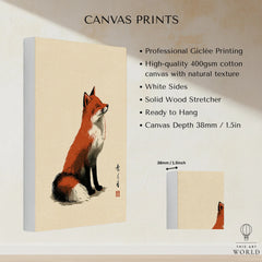 Japanese Fox Art Print – Vintage Ukiyo-e Style Wall Art — canvas print stretched cotton canvas details