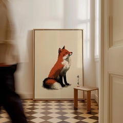 Japanese Fox Art Print – Vintage Ukiyo-e Style Wall Art — framed canvas on floor man walking past