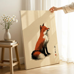 Japanese Fox Art Print – Vintage Ukiyo-e Style Wall Art — canvas print mirror edge hand holding room setting
