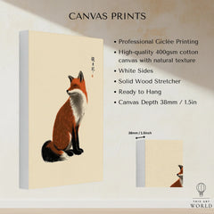 Japanese Fox Wall Art – Vintage Japanese Animal Print — canvas print stretched cotton canvas details