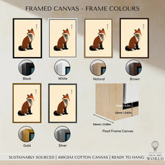 Japanese Fox Wall Art – Vintage Japanese Animal Print — framed canvas float frame colour options