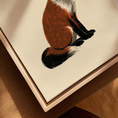 Japanese Fox Wall Art – Vintage Japanese Animal Print — closeup framed canvas natural wood floating frame