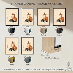 Vintage Japanese Fox Art Print – Minimal Wildlife Wall Art — framed canvas float frame colour options