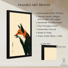 Japanese Fox Wall Art – Vintage Woodblock Style Art Print — framed print details measurements quality details