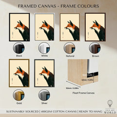Japanese Fox Wall Art – Vintage Woodblock Style Art Print — framed canvas float frame colour options