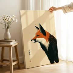 Japanese Fox Wall Art – Vintage Woodblock Style Art Print — canvas print mirror edge hand holding room setting