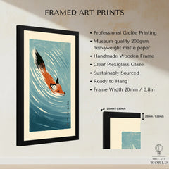 Japanese Fox Art Print – Blue Vintage Japanese Wall Art — framed print details measurements quality details