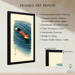 Japanese Fox Wall Art – Blue Ukiyo-e Inspired Print — framed print details measurements quality details