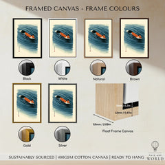 Japanese Fox Wall Art – Blue Ukiyo-e Inspired Print — framed canvas float frame colour options