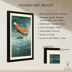 Japanese Fox Art Print – Vintage Blue Wildlife Wall Art — framed print details measurements quality details
