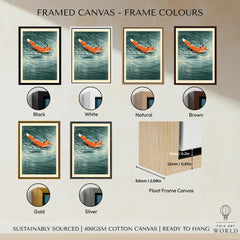 Japanese Fox Art Print – Vintage Blue Wildlife Wall Art — framed canvas float frame colour options