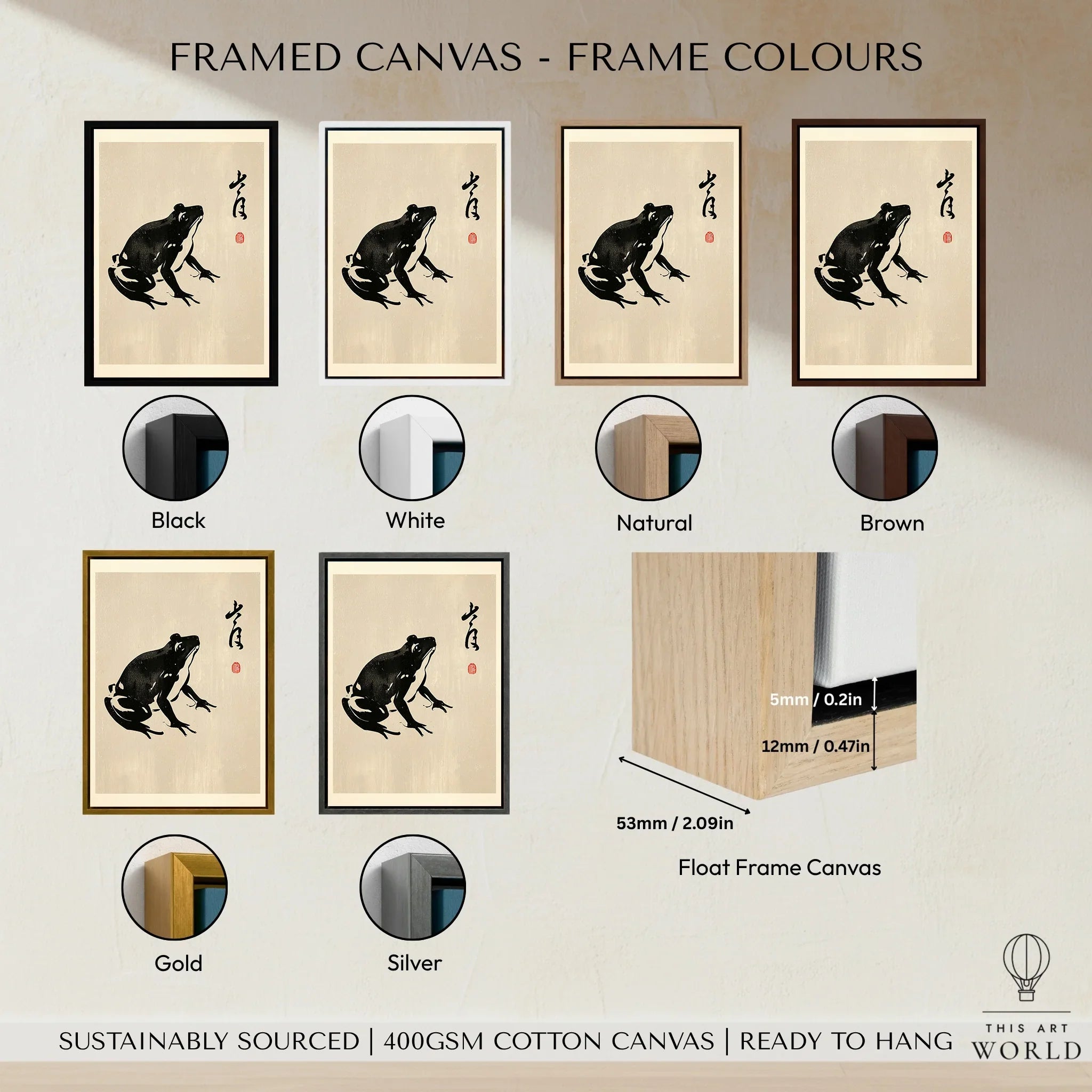 Japanese Frog Art Print – Vintage Ukiyo-e Style Wall Art — framed canvas float frame colour options