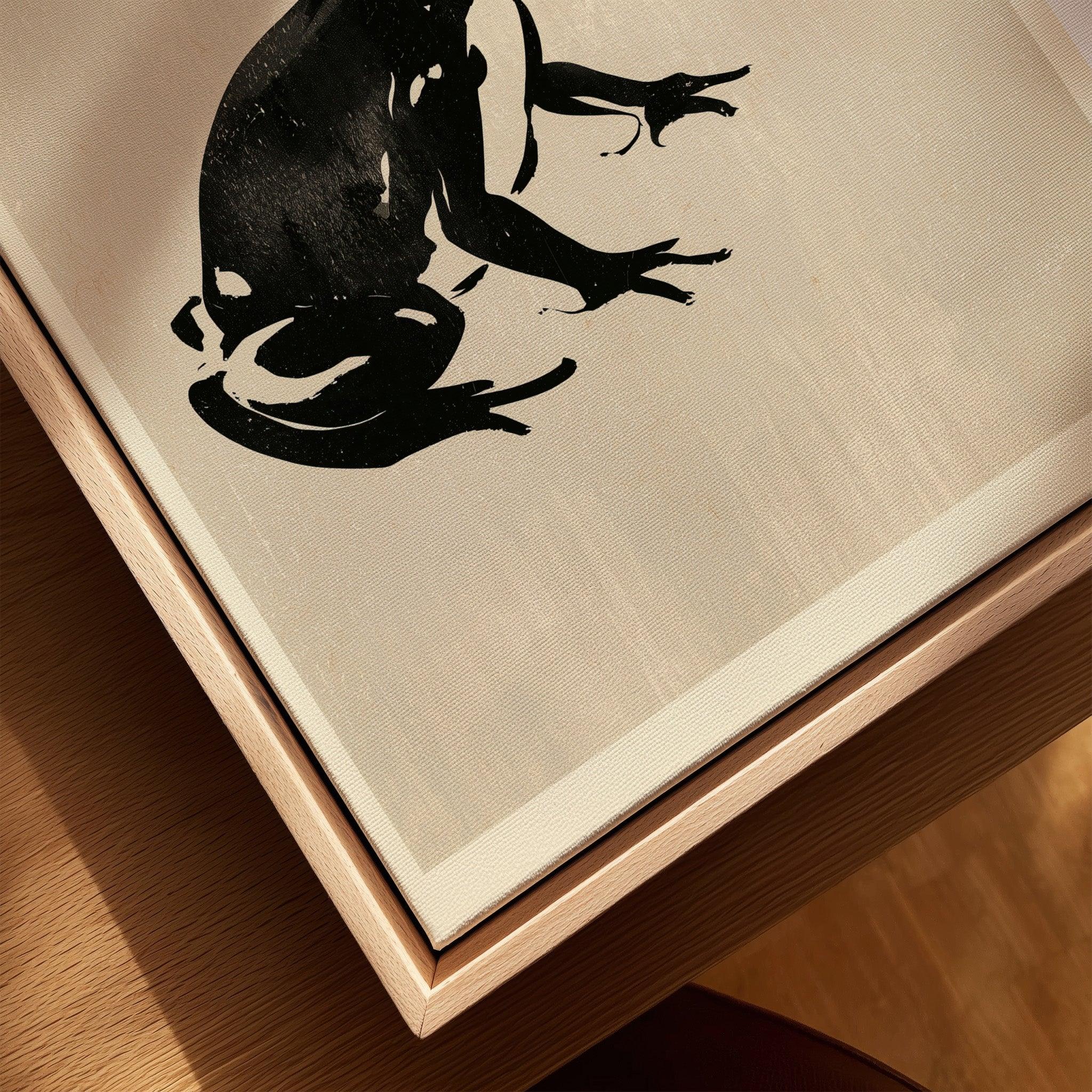 Japanese Frog Art Print – Vintage Ukiyo-e Style Wall Art — closeup framed canvas natural wood floating frame