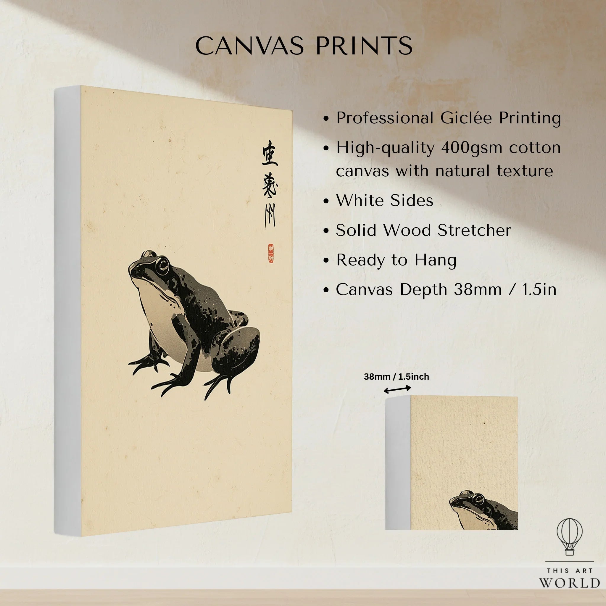Japanese Frog Wall Art – Vintage Japanese Animal Print — canvas print stretched cotton canvas details