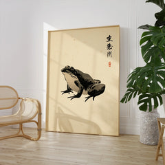 Japanese Frog Wall Art – Vintage Japanese Animal Print — large framed print room setting chair plant
