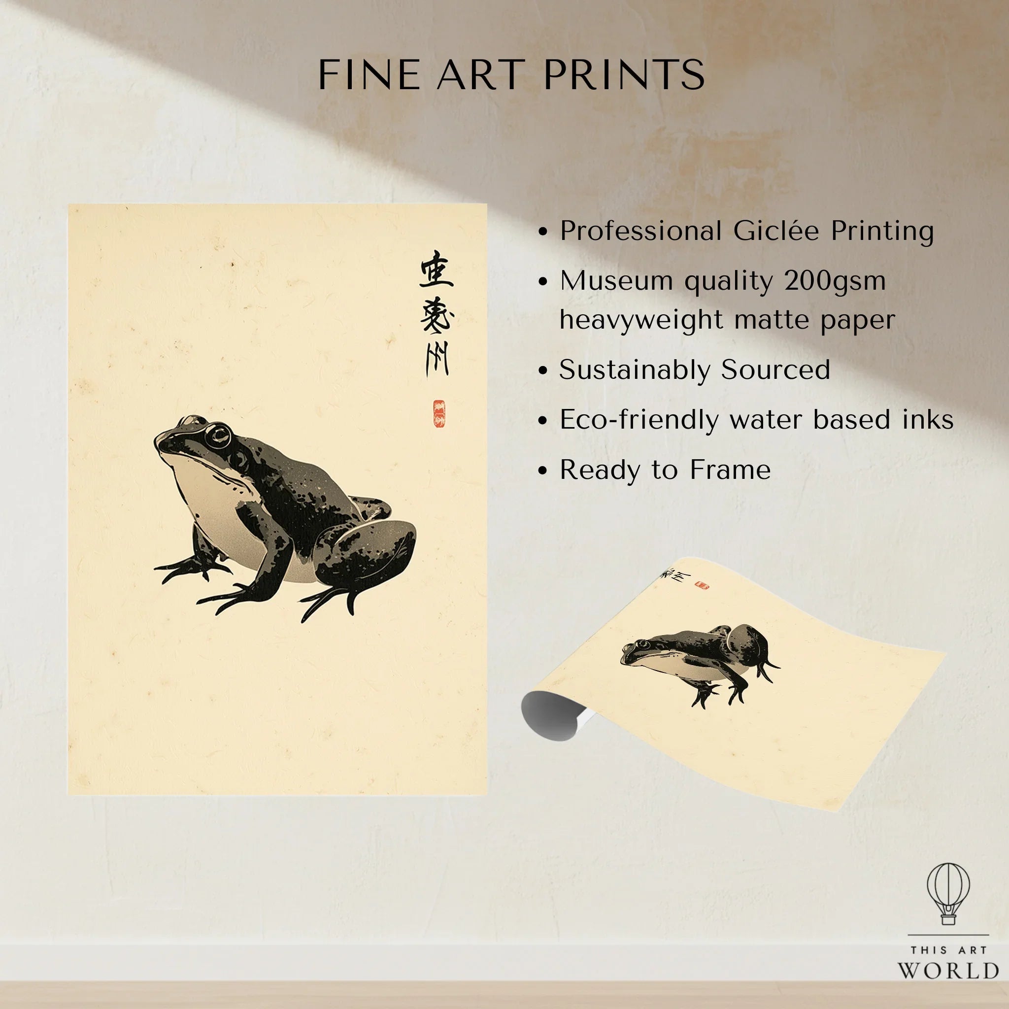 Japanese Frog Wall Art – Vintage Japanese Animal Print — fine art print unframed quality details