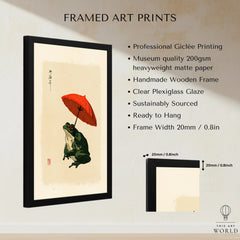 Japanese Frog Art Print – Red Umbrella Vintage Wall Art — framed print details measurements quality details