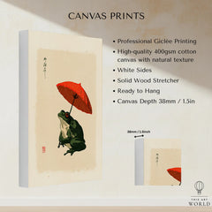Japanese Frog Art Print – Red Umbrella Vintage Wall Art — canvas print stretched cotton canvas details