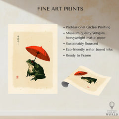 Japanese Frog Art Print – Red Umbrella Vintage Wall Art — fine art print unframed quality details
