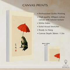 Japanese Frog Wall Art – Vintage Umbrella Art Print — canvas print stretched cotton canvas details