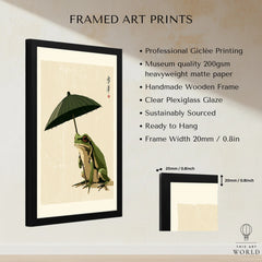 Japanese Art Print – Frog & Parasol Vintage Wall Art — framed print details measurements quality details