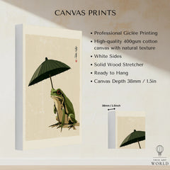 Japanese Art Print – Frog & Parasol Vintage Wall Art — canvas print stretched cotton canvas details