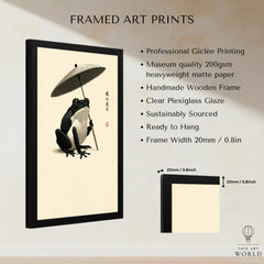Japanese Frog Art Print – Traditional Umbrella Wall Decor — framed print details measurements quality details