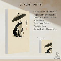 Japanese Frog Art Print – Traditional Umbrella Wall Decor — canvas print stretched cotton canvas details