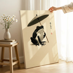 Japanese Frog Art Print – Traditional Umbrella Wall Decor — canvas print mirror edge hand holding room setting