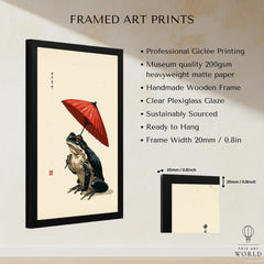 Japanese Frog Wall Art – Red Parasol Vintage Art Print — framed print details measurements quality details