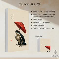 Japanese Frog Wall Art – Red Parasol Vintage Art Print — canvas print stretched cotton canvas details
