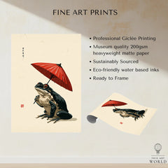 Japanese Frog Wall Art – Red Parasol Vintage Art Print — fine art print unframed quality details
