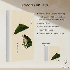 Japanese Frog Art Print – Vintage Parasol Wall Art — canvas print stretched cotton canvas details
