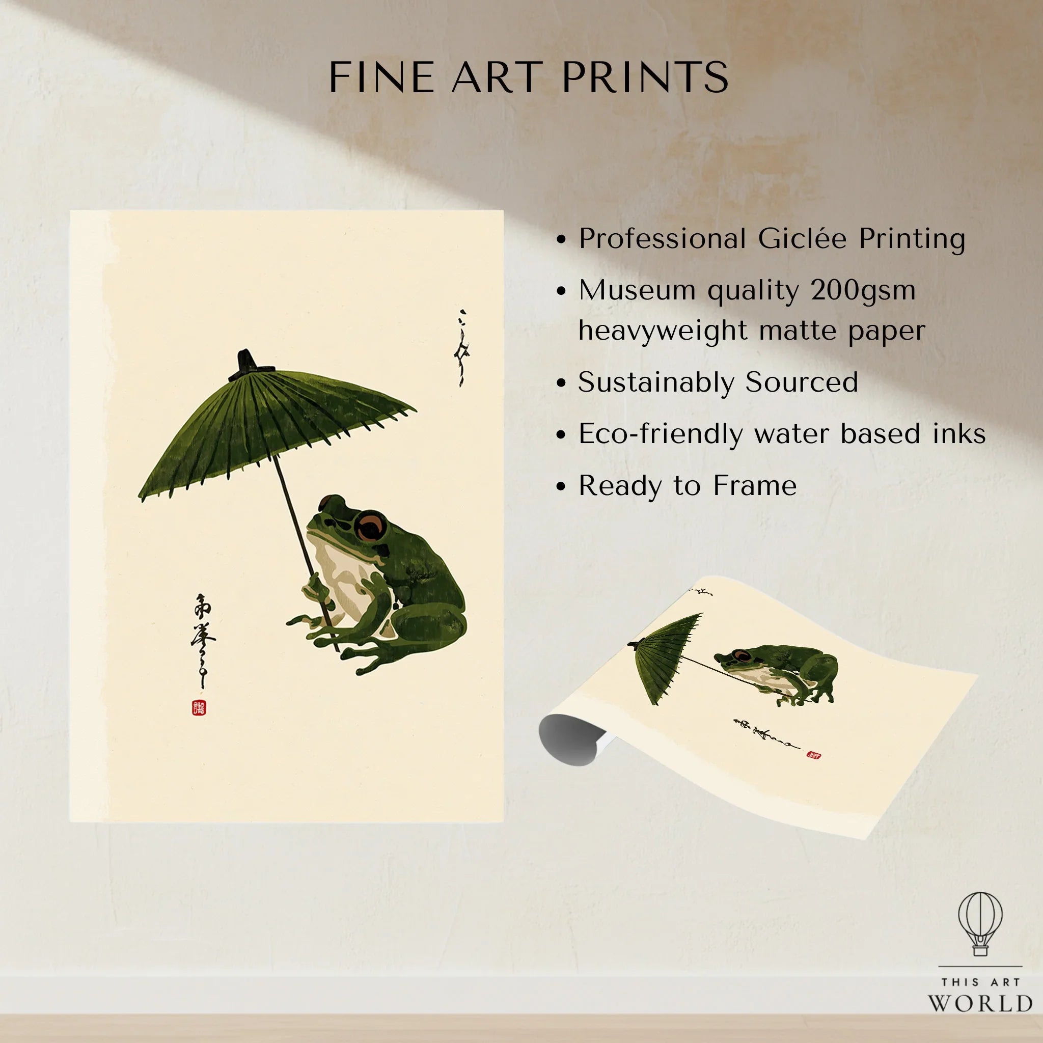 Japanese Frog Art Print – Vintage Parasol Wall Art — fine art print unframed quality details