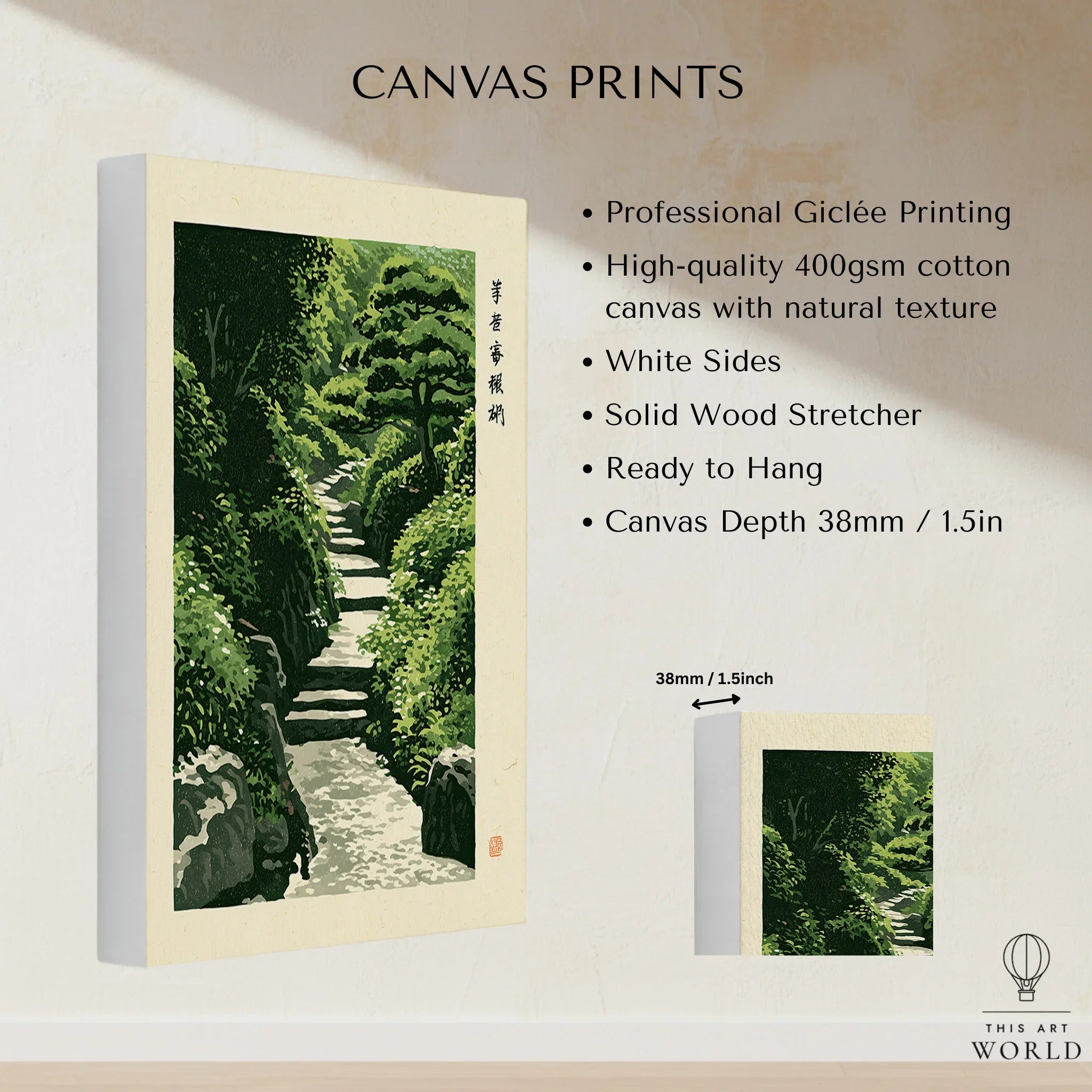 Japanese Garden Art Print – Vintage Landscape Wall Art — canvas print stretched cotton canvas details