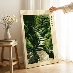 Japanese Garden Art Print – Vintage Landscape Wall Art — canvas print mirror edge hand holding room setting
