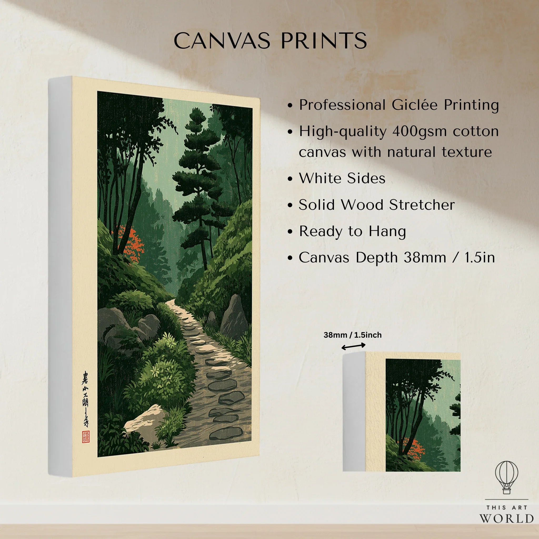 Japanese Garden Path Wall Art – Vintage Japan Print — canvas print stretched cotton canvas details