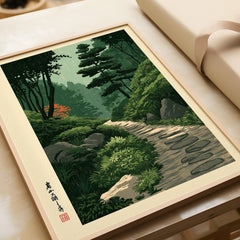 Japanese Garden Path Wall Art – Vintage Japan Print — framed art print closeup gift unwrapped natural frame