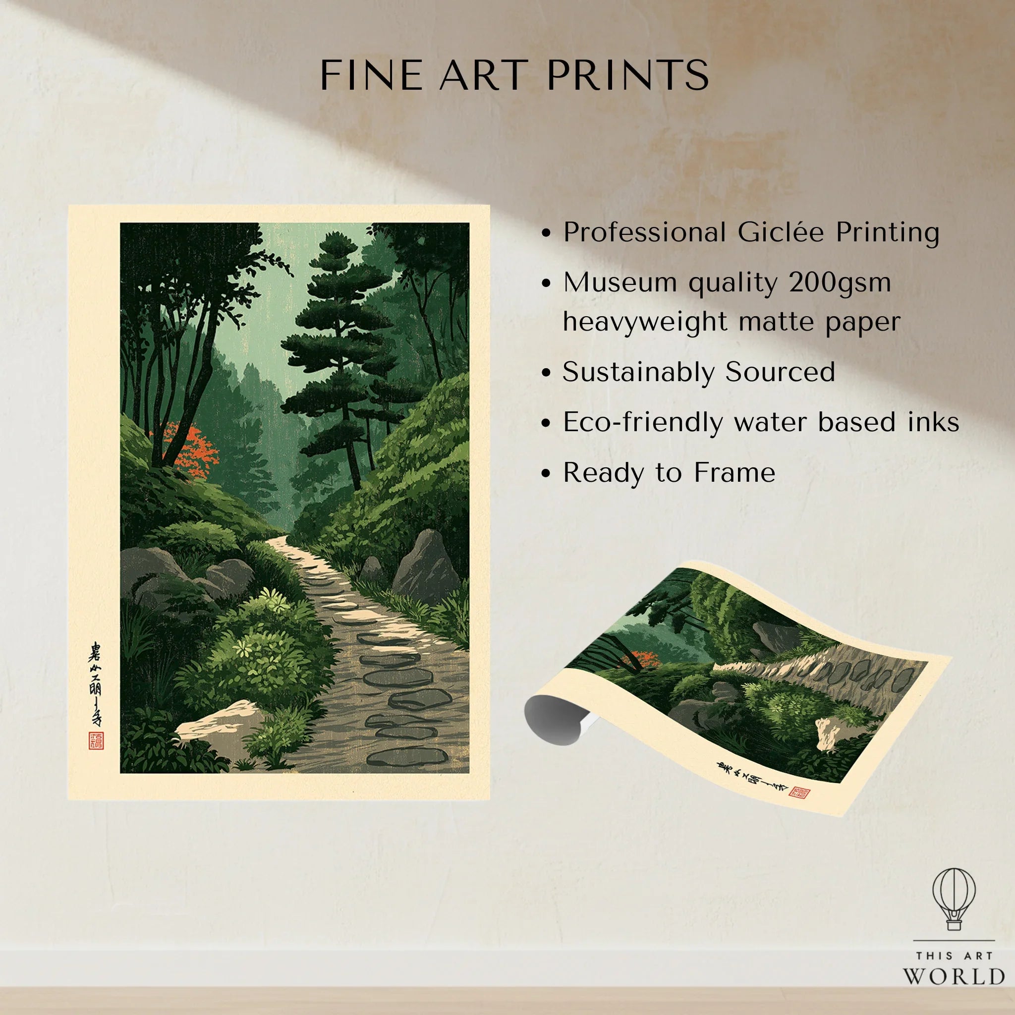 Japanese Garden Path Wall Art – Vintage Japan Print — fine art print unframed quality details