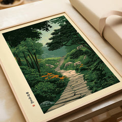 Japanese Garden Landscape Print – Vintage Wall Art — framed art print closeup gift unwrapped natural frame