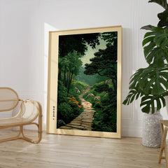 Japanese Garden Landscape Print – Vintage Wall Art — large framed print room setting chair plant