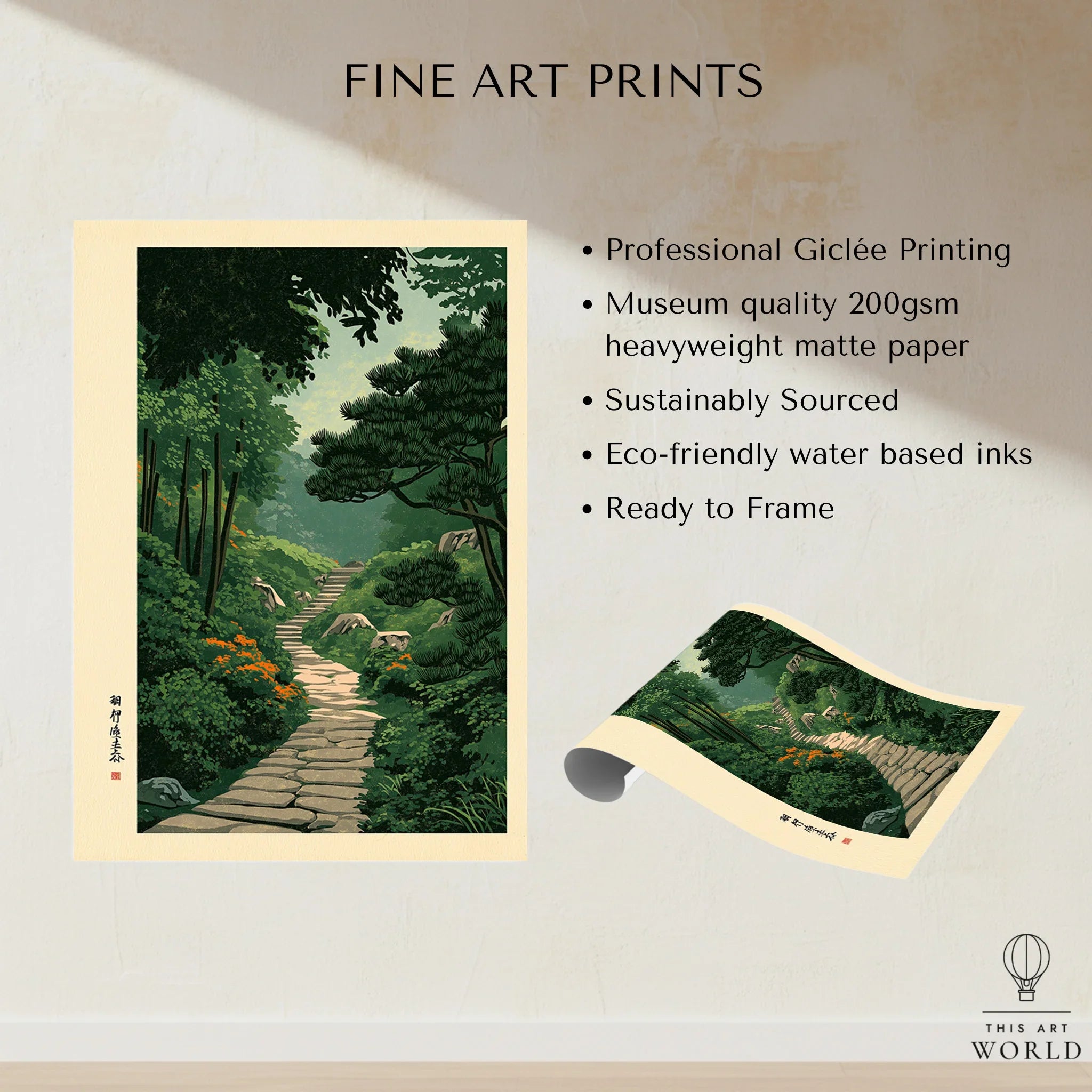 Japanese Garden Landscape Print – Vintage Wall Art — fine art print unframed quality details