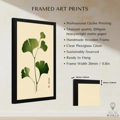 Japanese Ginkgo Leaf Art Print – Vintage Botanical Wall Art — framed print details measurements quality details