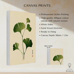 Japanese Ginkgo Leaf Art Print – Vintage Botanical Wall Art — canvas print stretched cotton canvas details