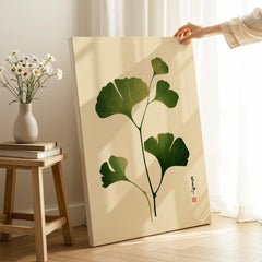 Japanese Ginkgo Leaf Art Print – Vintage Botanical Wall Art — canvas print mirror edge hand holding room setting