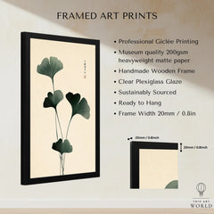 Japanese Ginkgo Leaf Wall Art – Vintage Botanical Print — framed print details measurements quality details